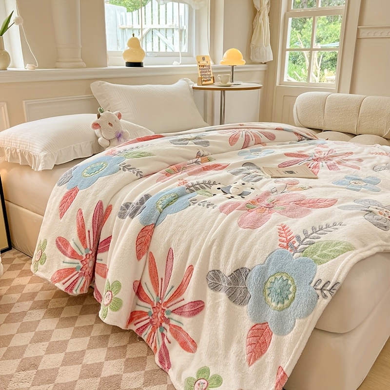 Manta de terciopelo estampada con copos de nieve florales, manta de recuerdo para fiestas, manta para siestas y aire acondicionado, manta de cama