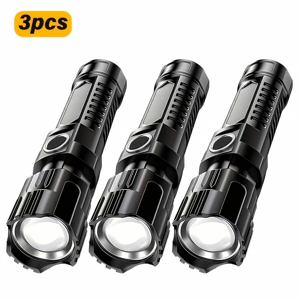 TEMU 3pcs Commercial Emergency Handheld Torch Set Rechargeable Led Torch With Retractable Zoom And Power Indicator Portable Torch For Outdoor,