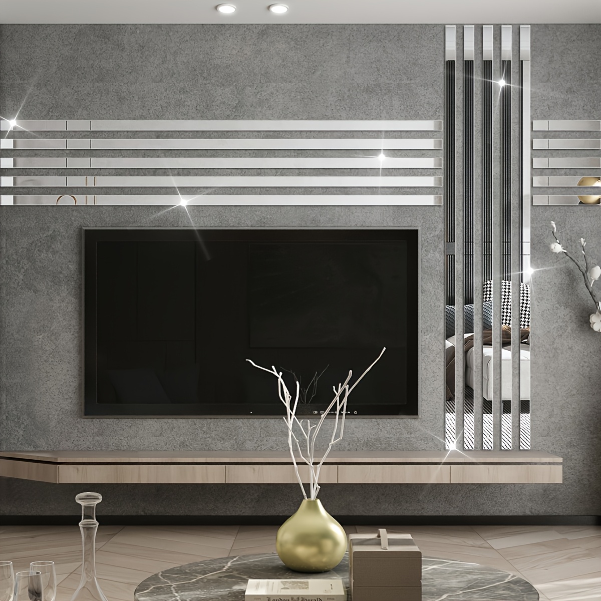 Image of 20pcs 2cmx 35cm Diy Striped Mirror Stickers Self Adhesive Long Acrylic Wall Decals Silvery Acrylic Mirror Strips Removable Mirror Strips For Home Art Wall Decor