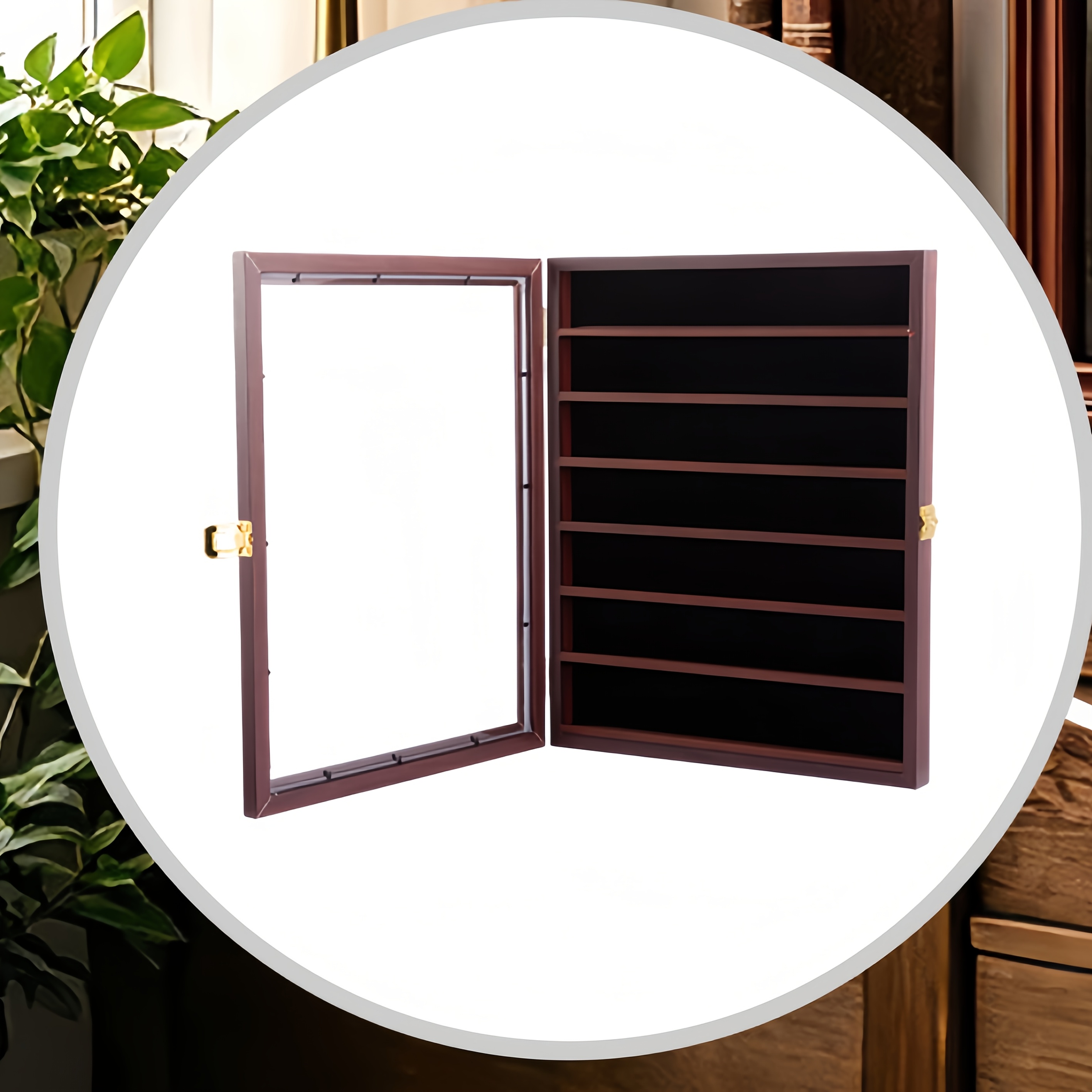 Image of 7-tier Coin Collection Display Case, Wall-mounted Lockable Cabinet Shelf Stand With Removable 2 Grooved Wooden Medal Display Box Detachable Shelves