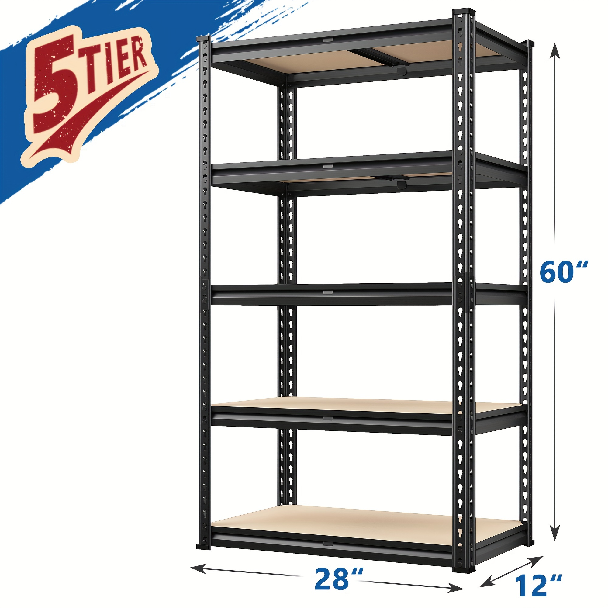 TEMU Reibii 72-inch/60-inch High Storage Rack, Heavy-duty 5-tier Metal Storage Rack Unit, Adjustable Multifunctional Shelf, For Kitchen, Warehouse,