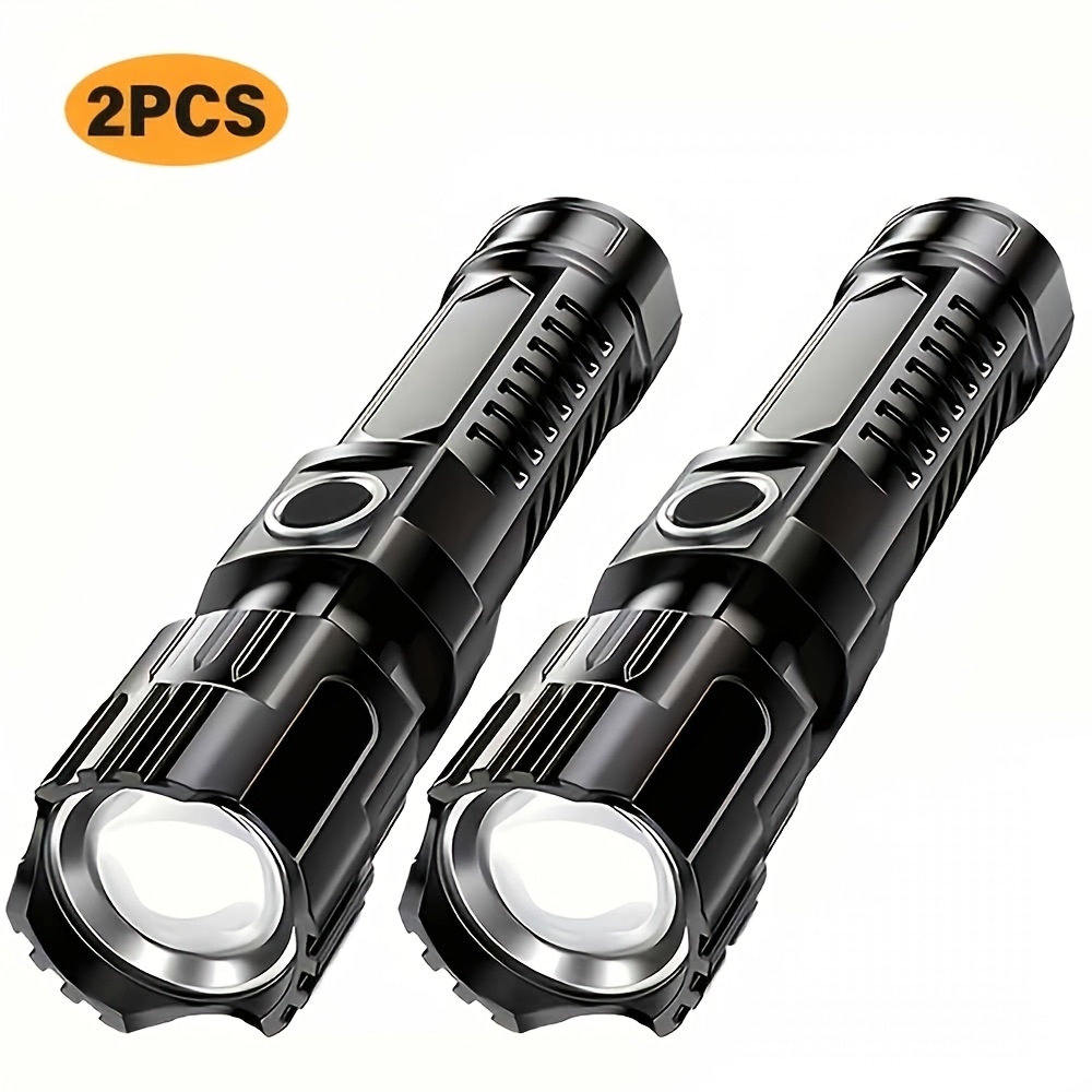 TEMU Set torce di emergenza commerciali portatili ricaricabili a LED con zoom retrattile e indicatore di alimentazione, torcia portatile per esterni,
