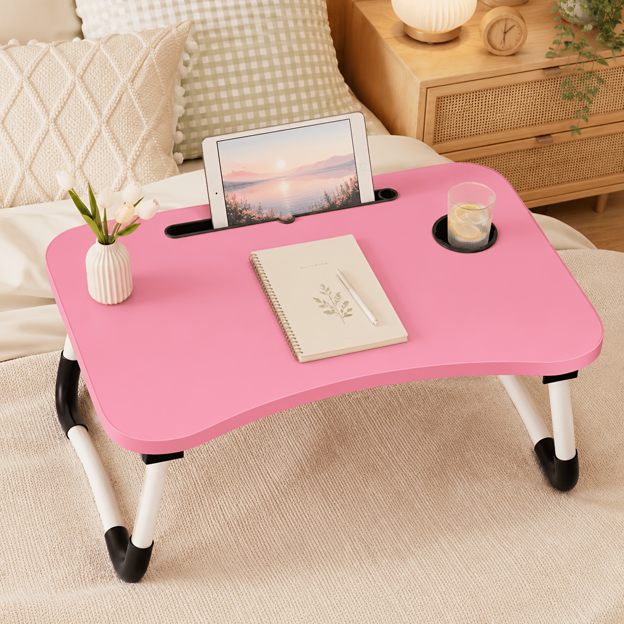 Image of Small Pink Computer Desk Lightweight Writing Table Portable For Home Bedroom Study Dorm Living Room