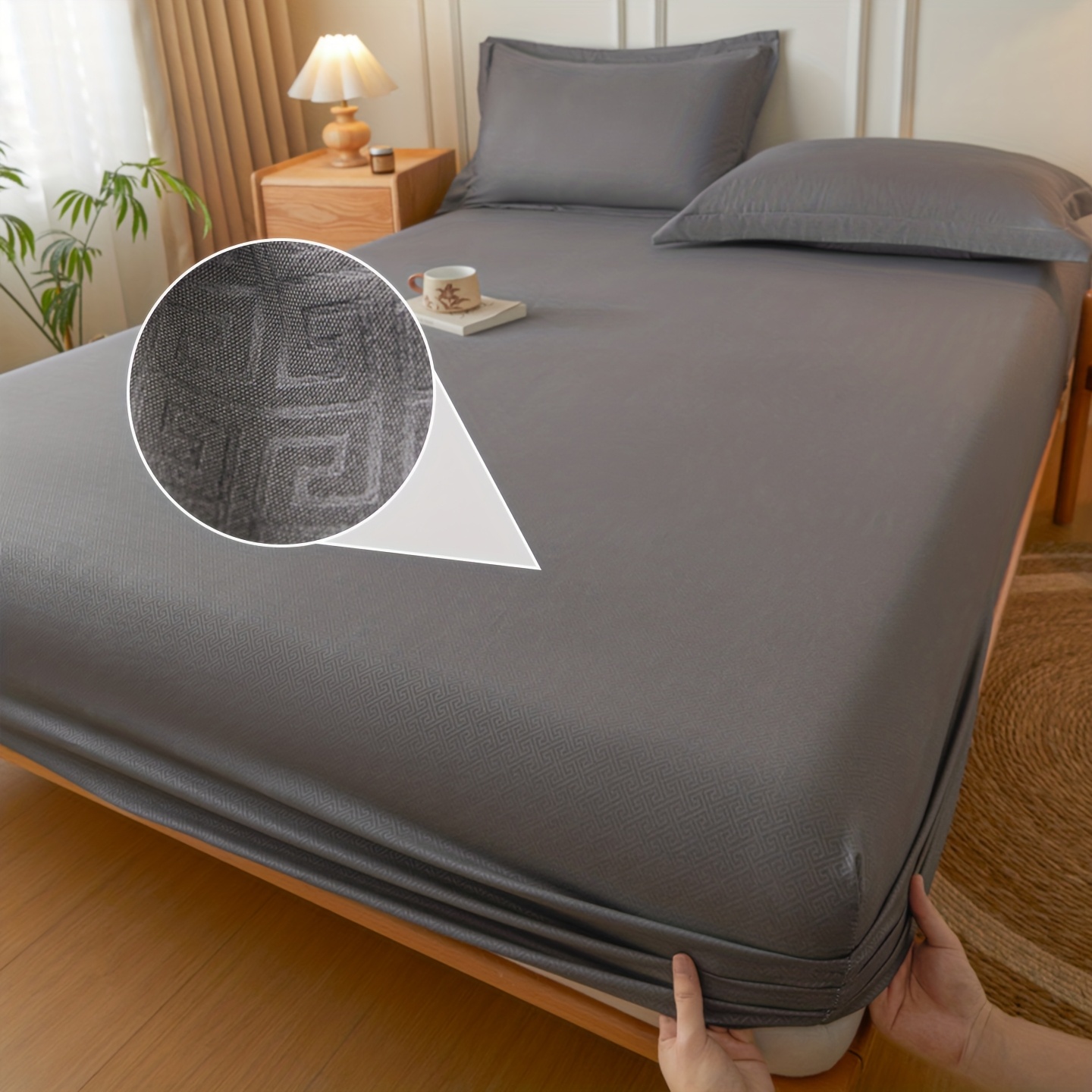 E-shop Einfacher Stil Vollumschlag Spannbetttuch Matratzenschoner, Hellbeige – Freundliches, Bequemes Prägedesign, Rutschfeste Fixierung,