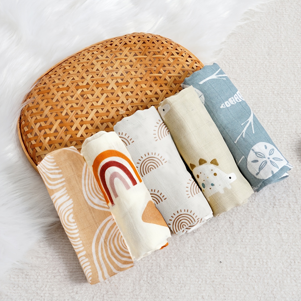 Image of 5pcs Muslin Swaddle Blankets,feeding Bibs Burp Cloth,muslin Face Towel Bath Towel,scarf Handkerchief For Boys And Girls
