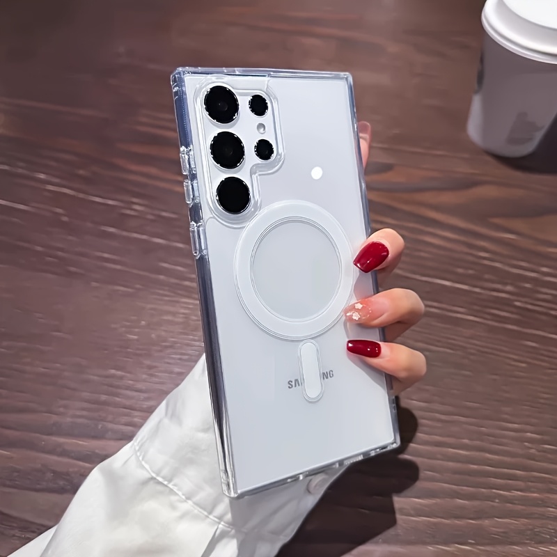 TEMU Étui de téléphone : Étui magnétique transparent luxueux , compatible avec for Samsung