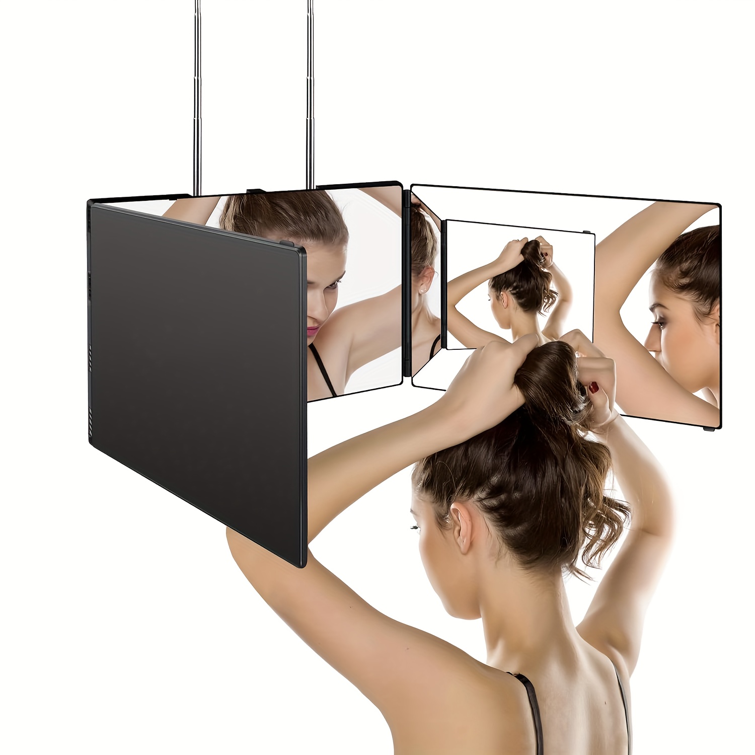 TEMU Portable 3-way Mirror Suitable For Self Hair Cutting & Barber Use - 360&deg; Rotation Mirror With Polished, Compact Hair Cutting For Salon, For Men' Haircuts To See Back Of Head, Travel-friendly