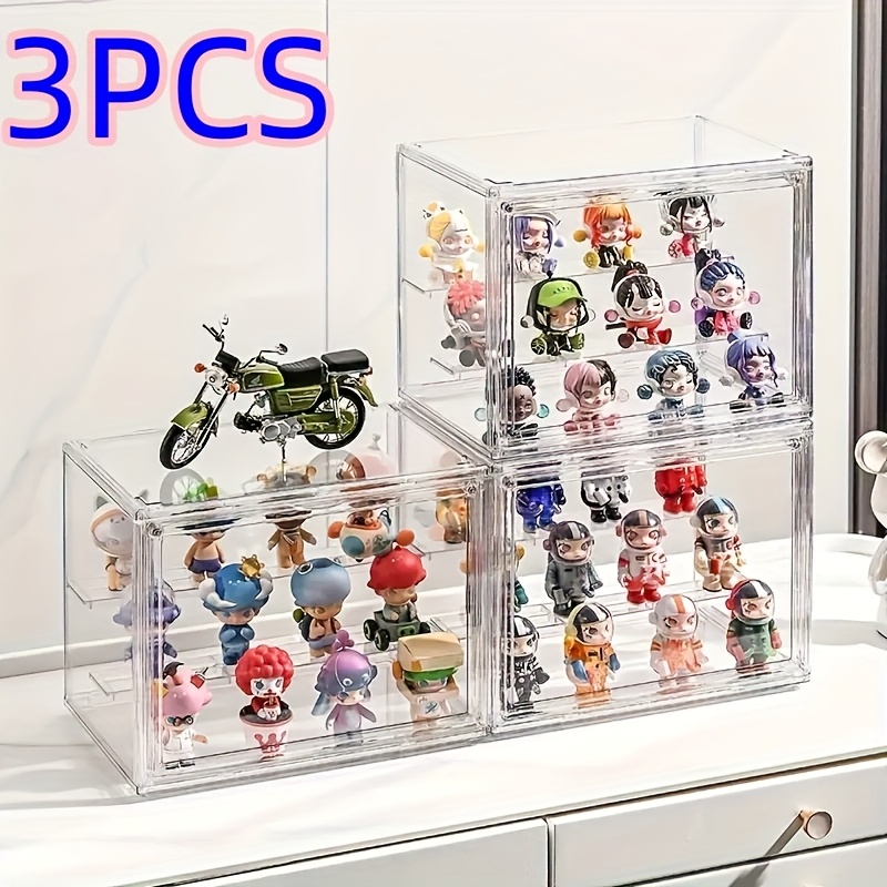 TEMU 1pc/3pcs Transparent Acrylic Display Case With 2 Removable Dividers, Magnetic Door, Dustproof & Waterproof - Perfect For Figures, Collectibles,