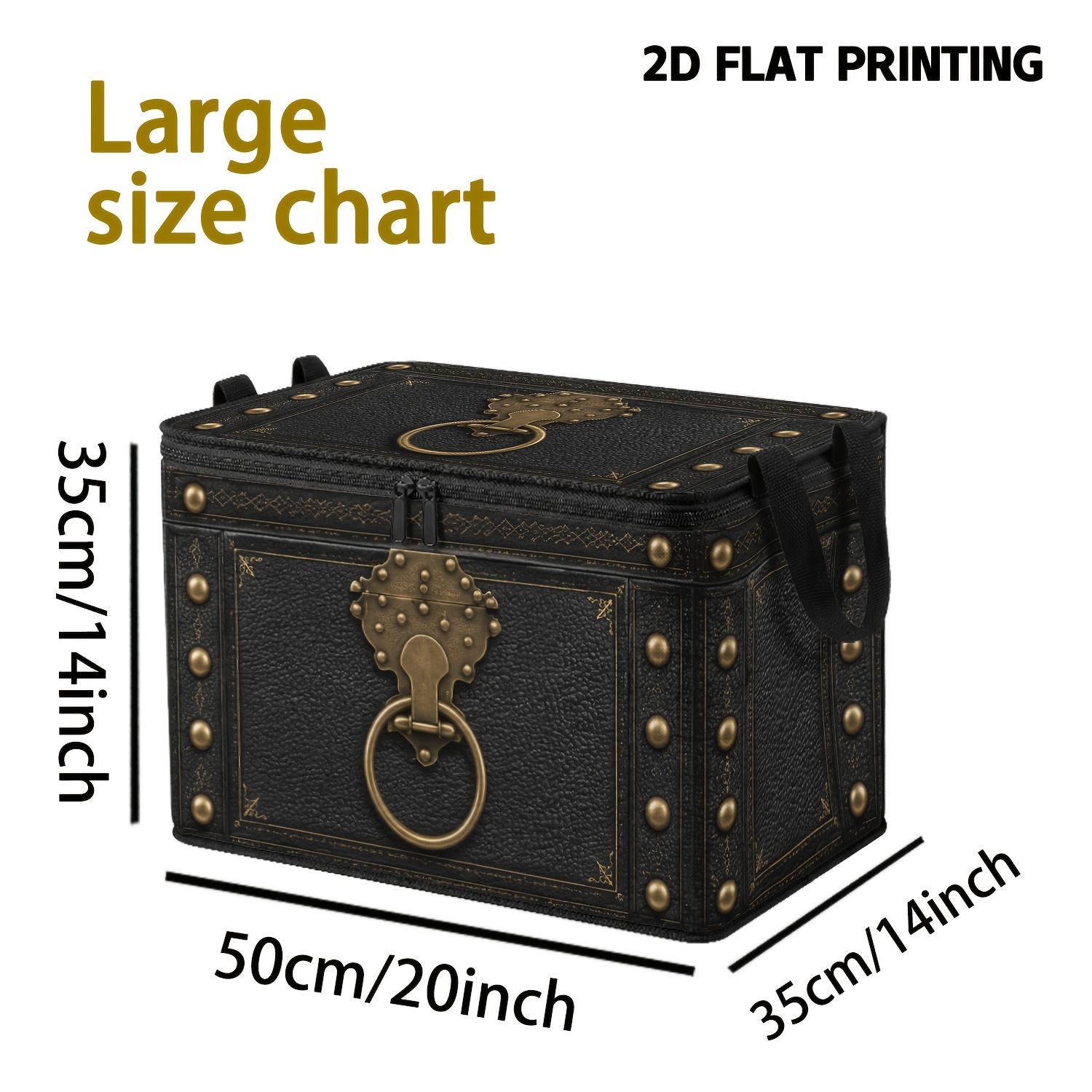 TEMU 1pc Large-capacity Faux Leather Storage Box With Reinforced Handle & Golden Rivet/ring Lid - Non- Square Suitable For Clothes, Bedding, Books,