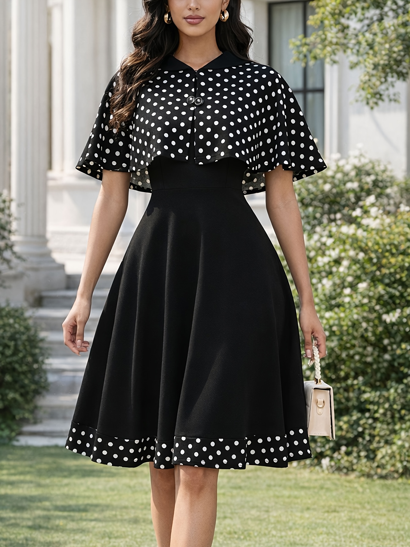 knee length dresses for ladies 1940s Lady Faces Novelty Print Navy Blue Rayon Evening Dress main image 0