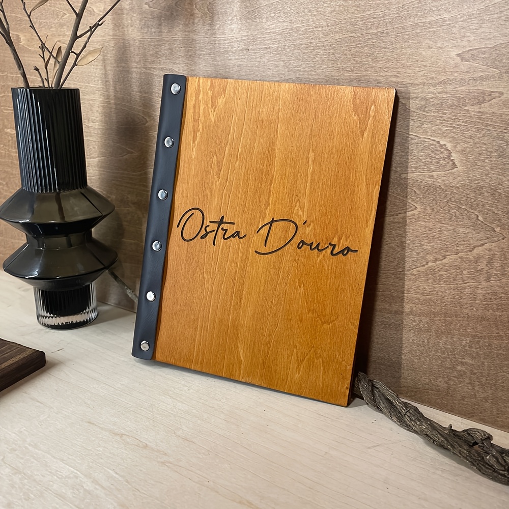 TEMU Custom Engraved Artificial Wood Menu Cover With 2 Binders - Hardcover Restaurant Menu Holder For Sheets, Durable & Stylish Design For Cafes,