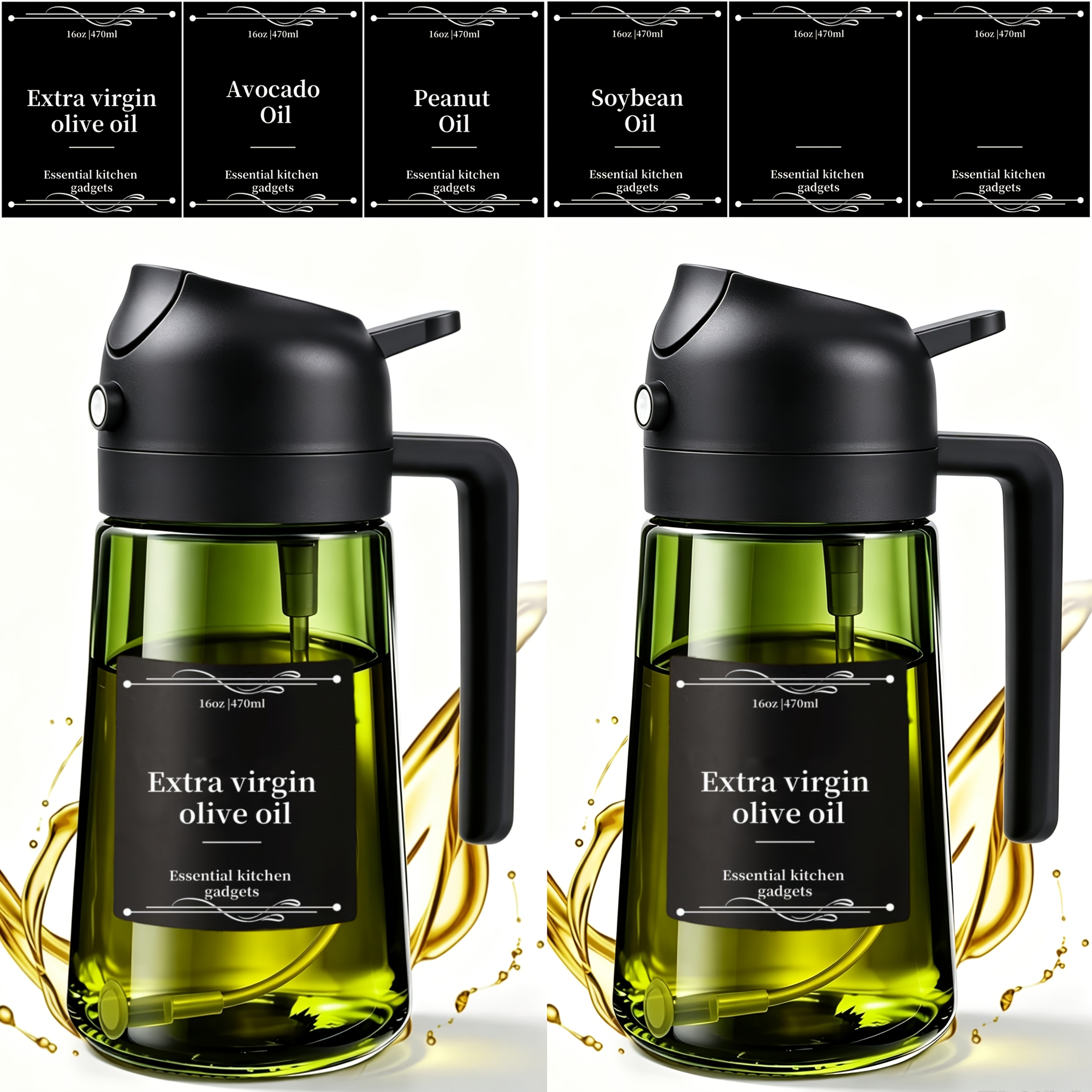 TEMU Lot de 2 bouteilles distributeurs d'huile d'olive en verre de cuisine, bouteille d'huile 2-en-1 et vaporisateur de cuisson, bouteille d'huile en