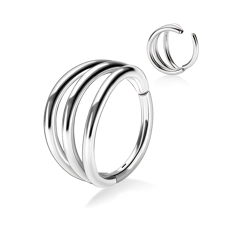 TEMU 1pc 16g Triple Stack Ear Cartilage Ring, Stainless Steel Nose Ring Hoop, Septum Ring, Conch Piercing Jewelry, Cartilage Helix, Tragus, Rook, Ear