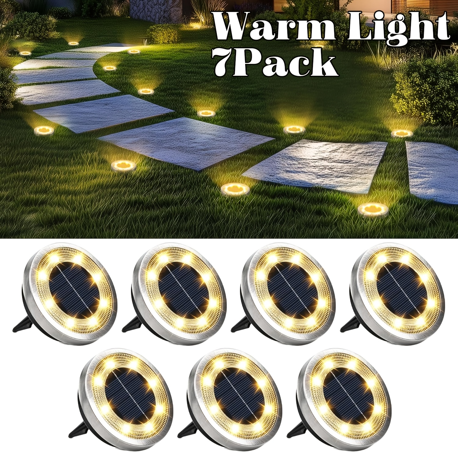 E-shop 7 Stück/5 Stück Outdoor Solar-Bodenleuchten, Stilvolle Solar-Scheibenleuchten, IP44 Solar-Gartenleuchten, Ideal für Wege, Garten, Hof, Rasen,
