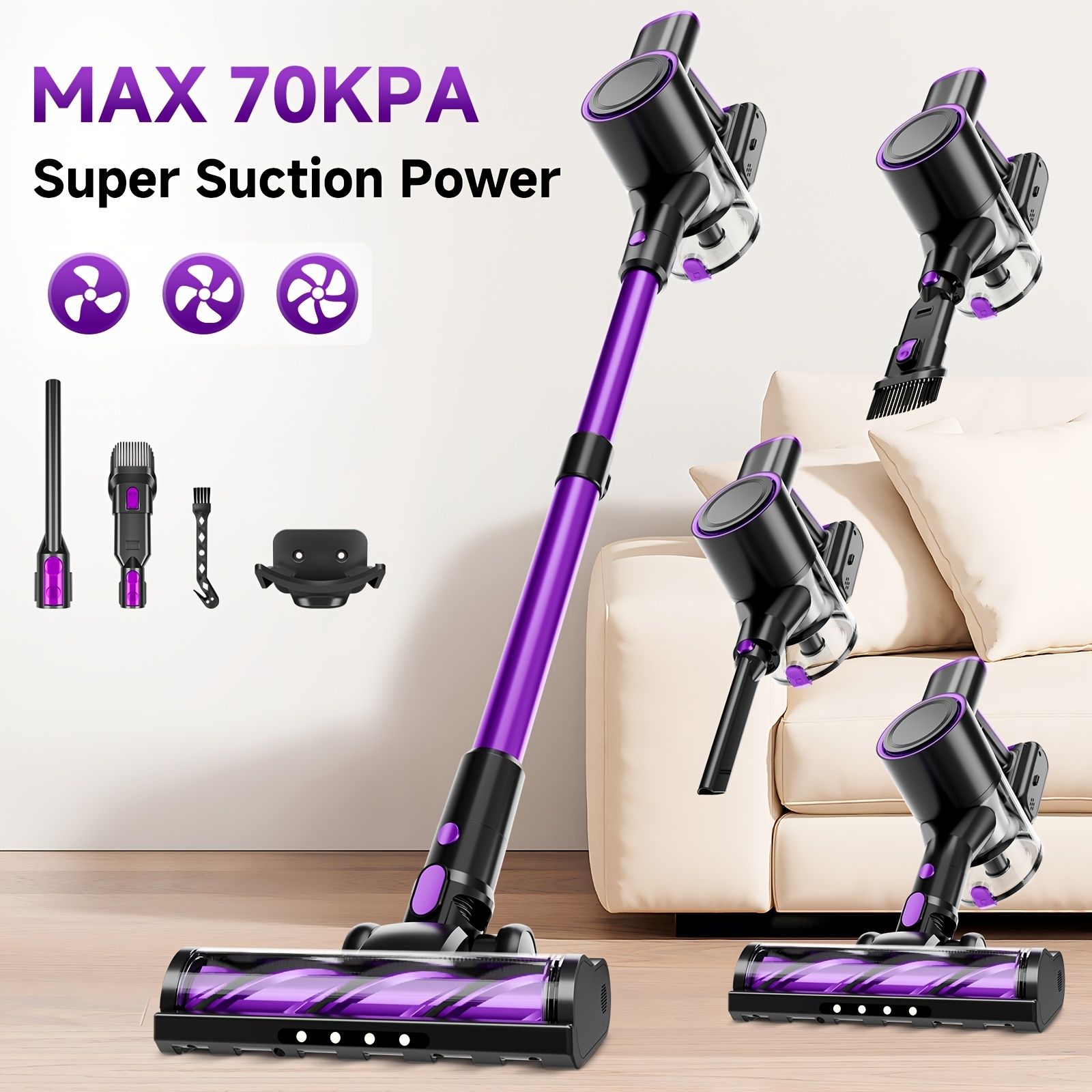 item picture powerful handheld vacuum cleaner with detachable battery suitable for pet hair floors lightweight vertical vacuum with 45 min     motor led floor brush voltage plug for use
