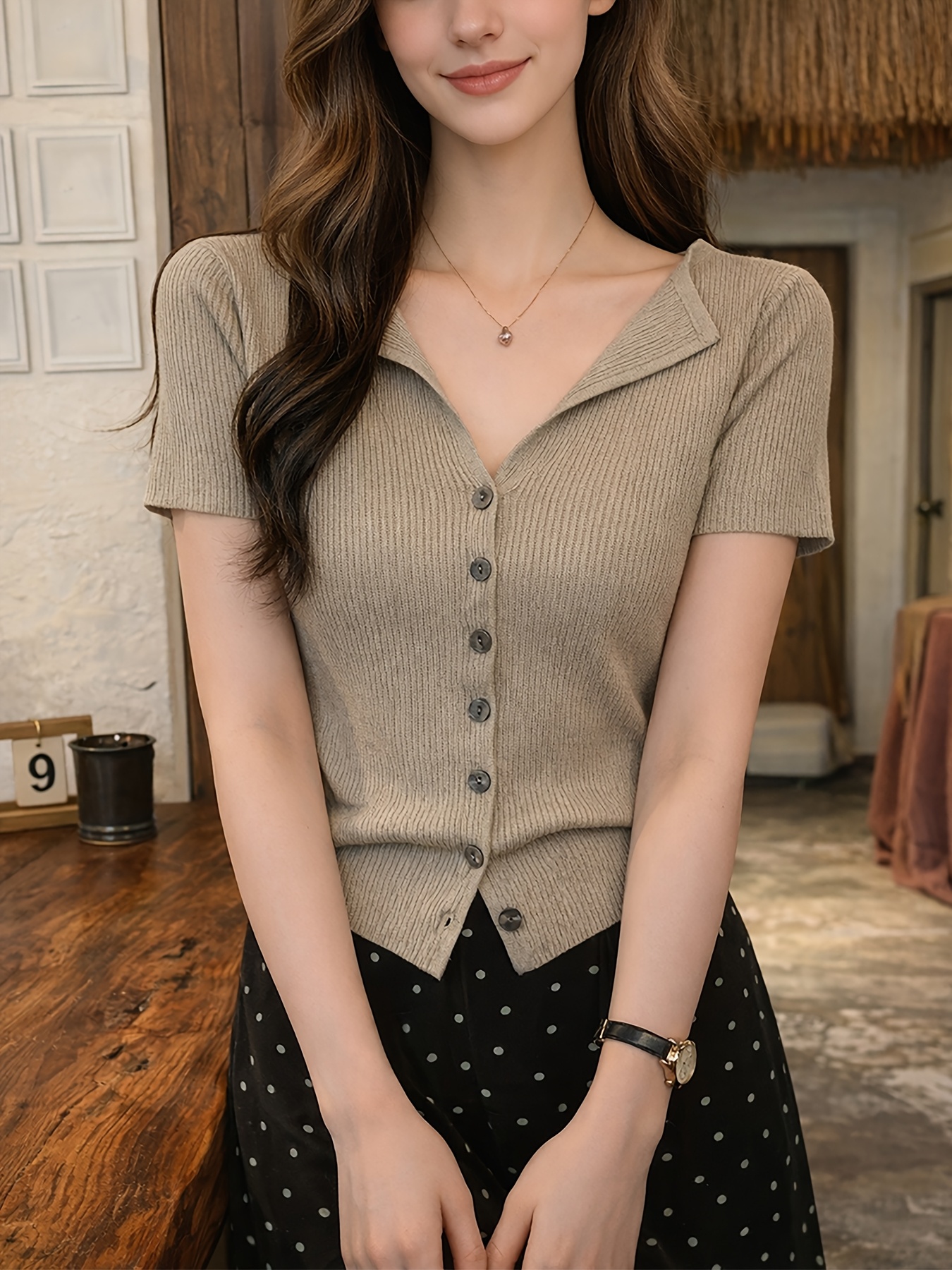 Women's Casual Lapel Button Cardigan Sweater for Layering or Outerwear Fashion Top