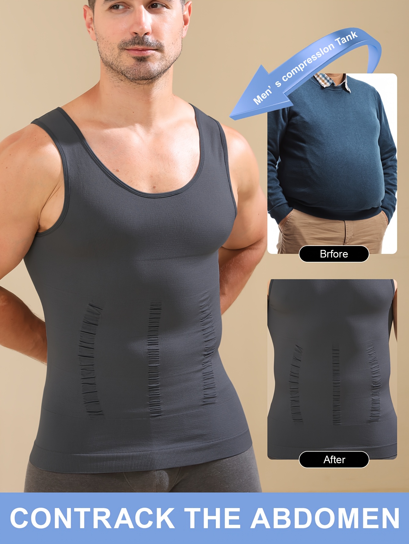 1pc mens compression   vest tummy control chest binder breathable wide shoulder body shaping base layer sleeveless undershirt for fitness training