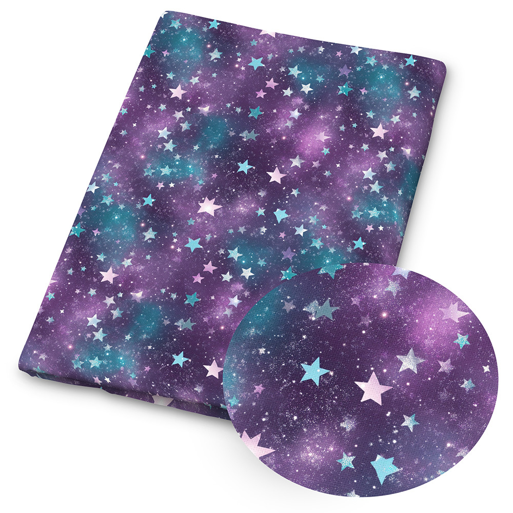TEMU 1pc Purple Shimmer Glitter Print Fabric - 59 X 19.68 Inches (150 X 50cm) Pre-cut Polyester Fabric With Purple Galaxy Glitter Pattern - Suitable