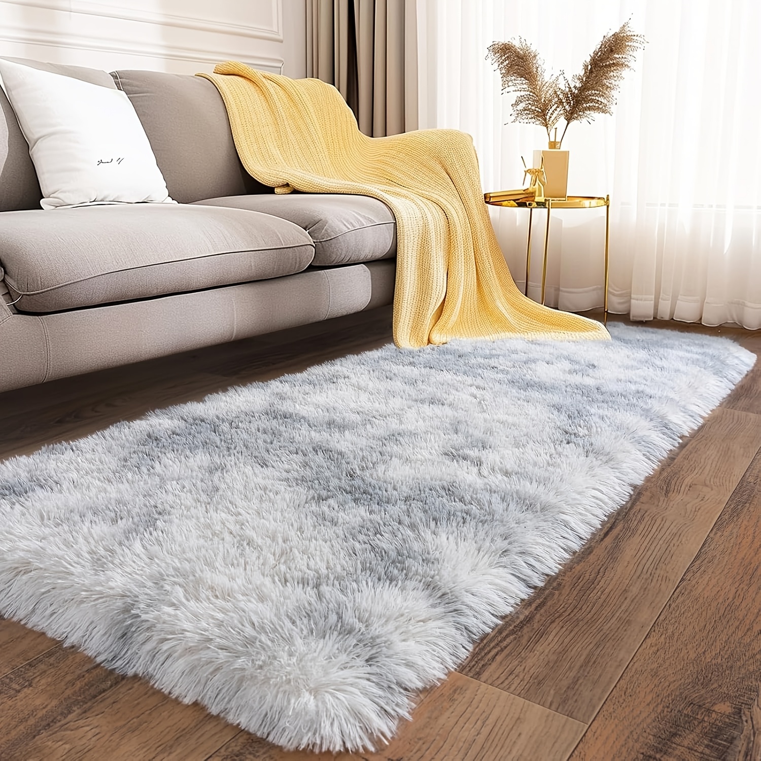 TEMU 1pc Tapis Long en Peluche Doux, Moderne et Luxueux, Absorbant & Moelleux, Adapté pour Salon et Chambre à Coucher, Décoration Maison, Tapis de