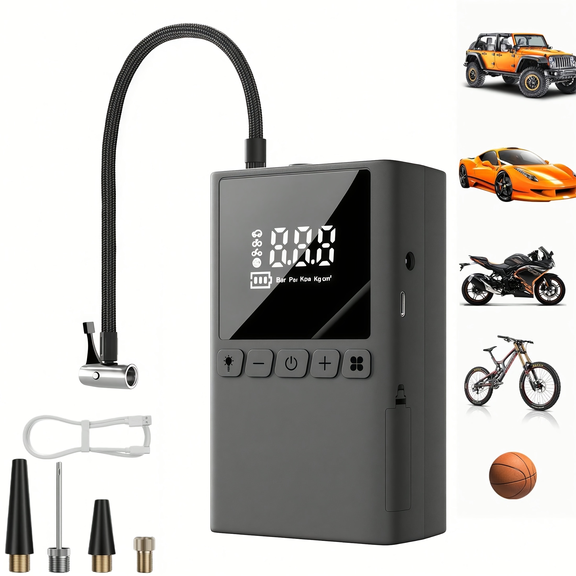 TEMU 1 Portable Air Pump, Rechargeable Battery, Usb Type C Charging Interface, With Lighting, Suitable For Inflating Tires Of Cars, Motorcycles,