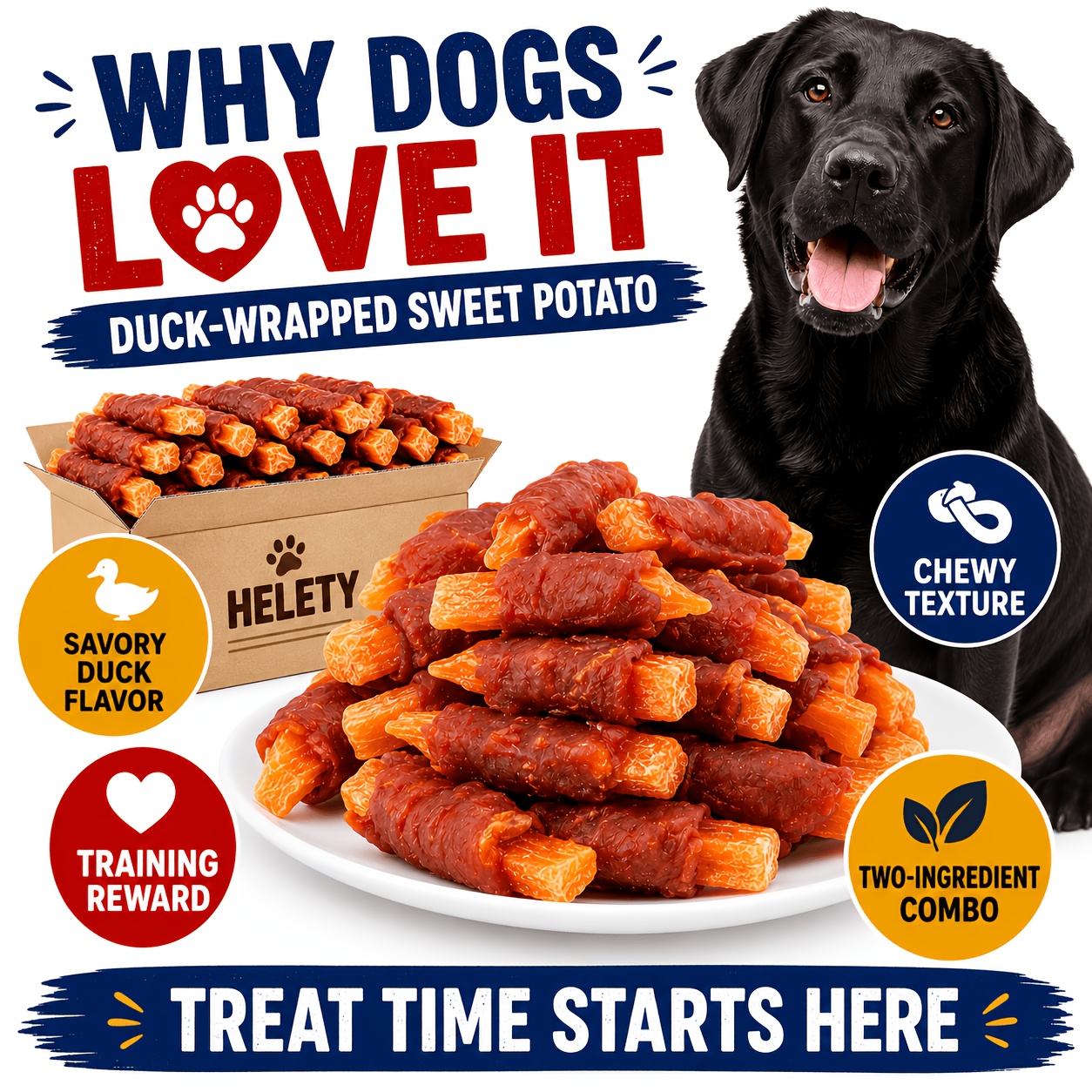 TEMU Duck And Sweet Potato Dog Chew Sticks, Suitable For Puppies And Adult Dogs, A Protein-rich Soft Chew Treat With Duck Flavor, Suitable For Long-
