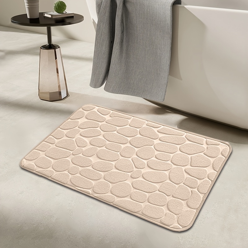 TEMU Coral Fleece Bath Mat - Non-slip, Quick-dry With Pvc Backing, Machine Washable, Plush Polyester, Low Pile, Rectangular, Perfect For Bathroom