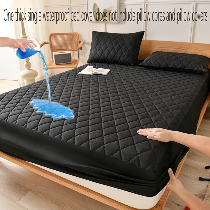 TEMU 1pc High-end Thick Waterproof Fitted Sheet, Solid Color Rhombus Pattern Mattress Protector With Deep , Suitable For , Bedroom, Hotel, Dormitory