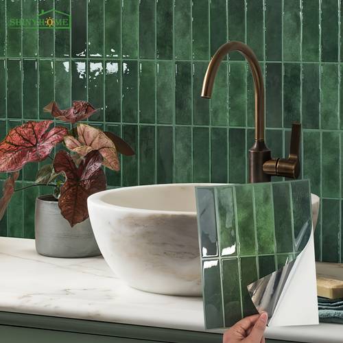 1 10 30 50 sheets green self wall tiles heat resistant peel and stick kitchen backsplash waterproof wall tile sticker for bathroom