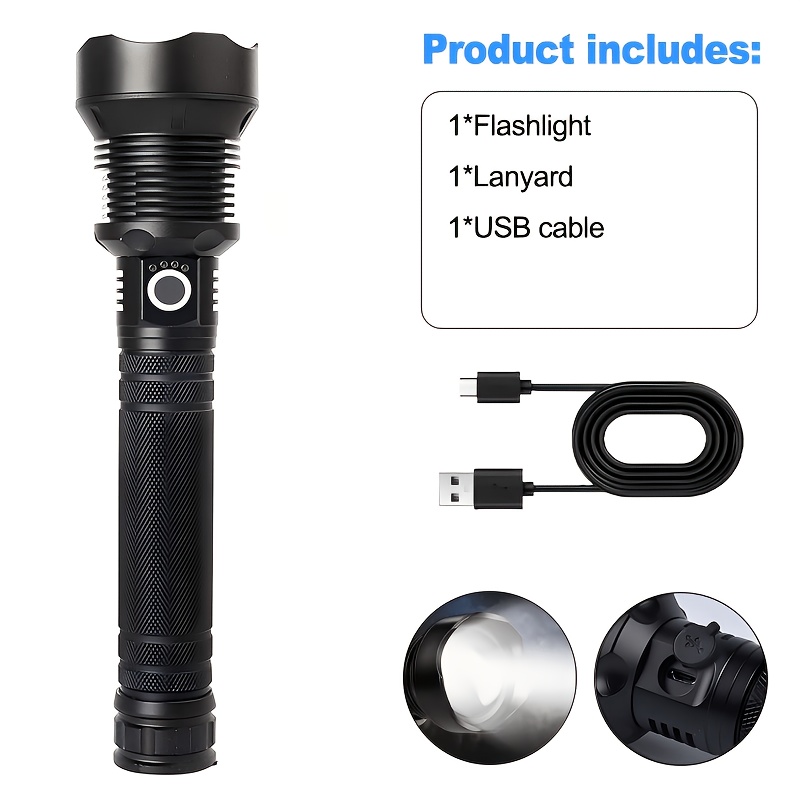 TEMU This New High-brightness Rechargeable Flashlight Features A High-capacity Lithium Battery, A Type-c Charging Port, And Adjustable Focus, Making