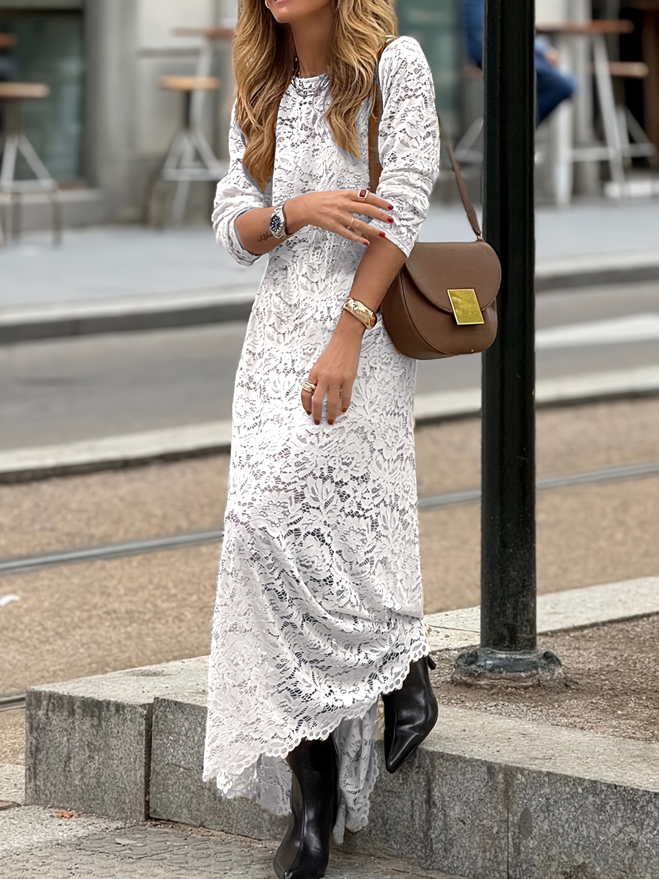 knee length dresses for ladies Melrose Ivory Long Sleeve Lace Maxi Dress - L 2026 Size - Women's Dresses main image 0