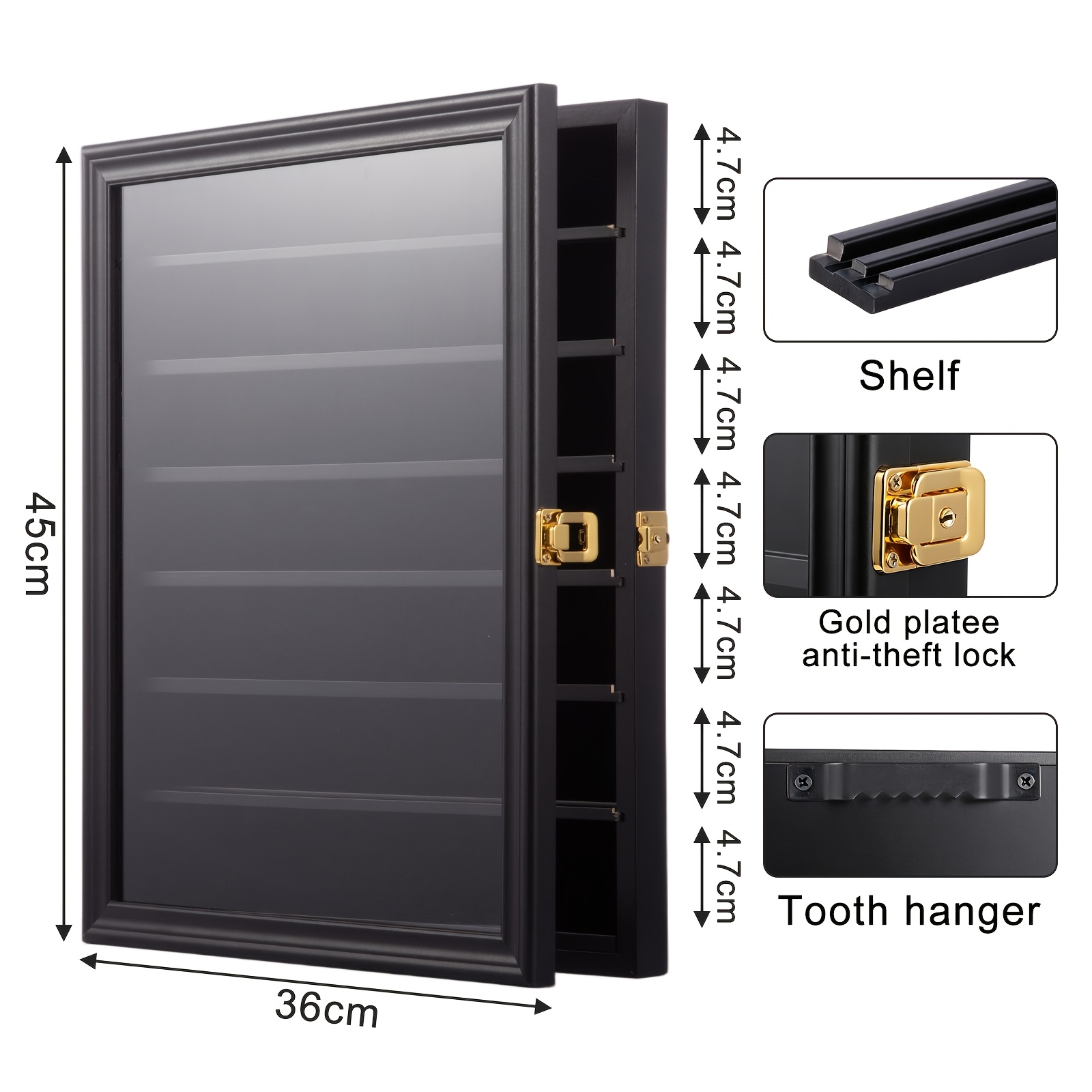 7-tier Coin Collection Display Case, Wall-mounted Lockable Cabinet Shelf Stand With Removable 2 Grooved Wooden Medal Display Box Detachable Shelves