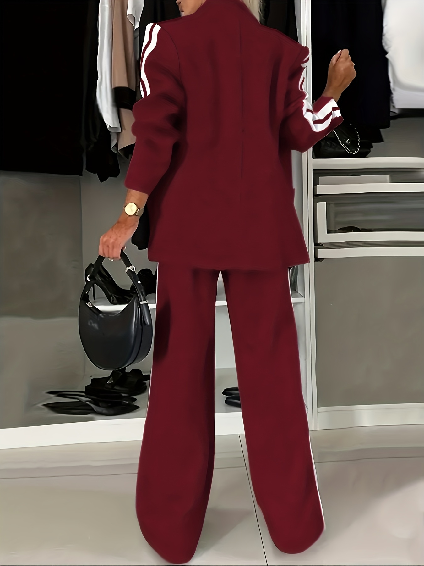 womens casual loose fit new style long sleeve single breasted suit set autumn workplace commuter   pants 2pcs set