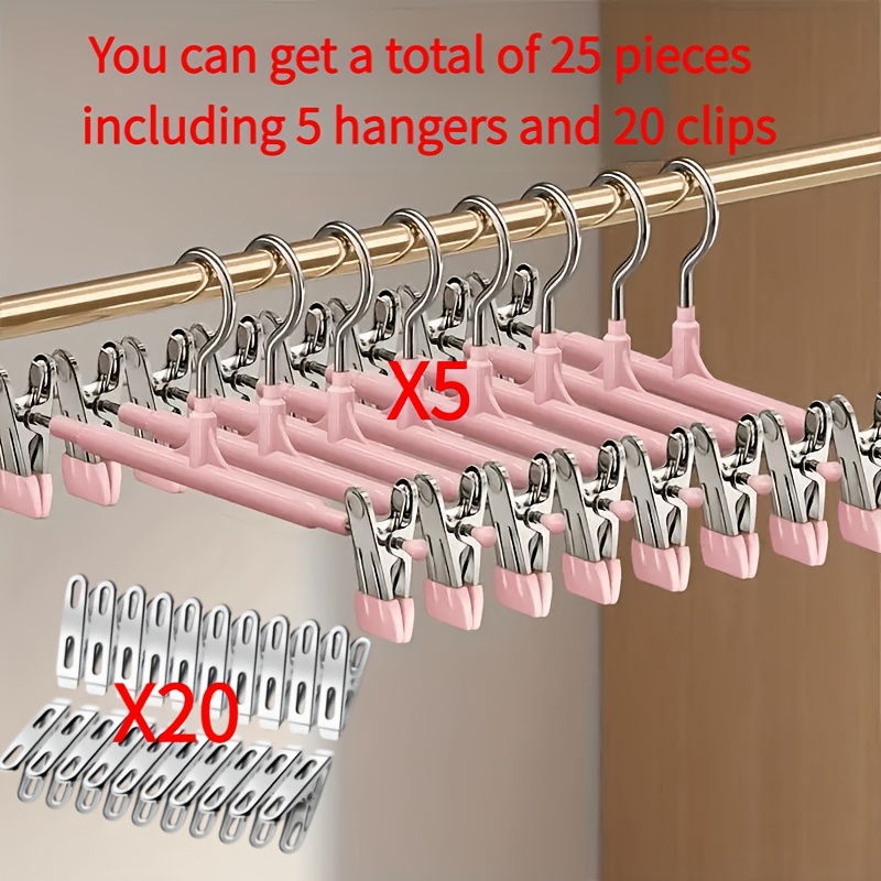 TEMU Lot de 25 cintres à pinces réglables, cintres métalliques antidérapants encombrants, adaptés pour pantalons, jupes et tous les vêtements - Garde