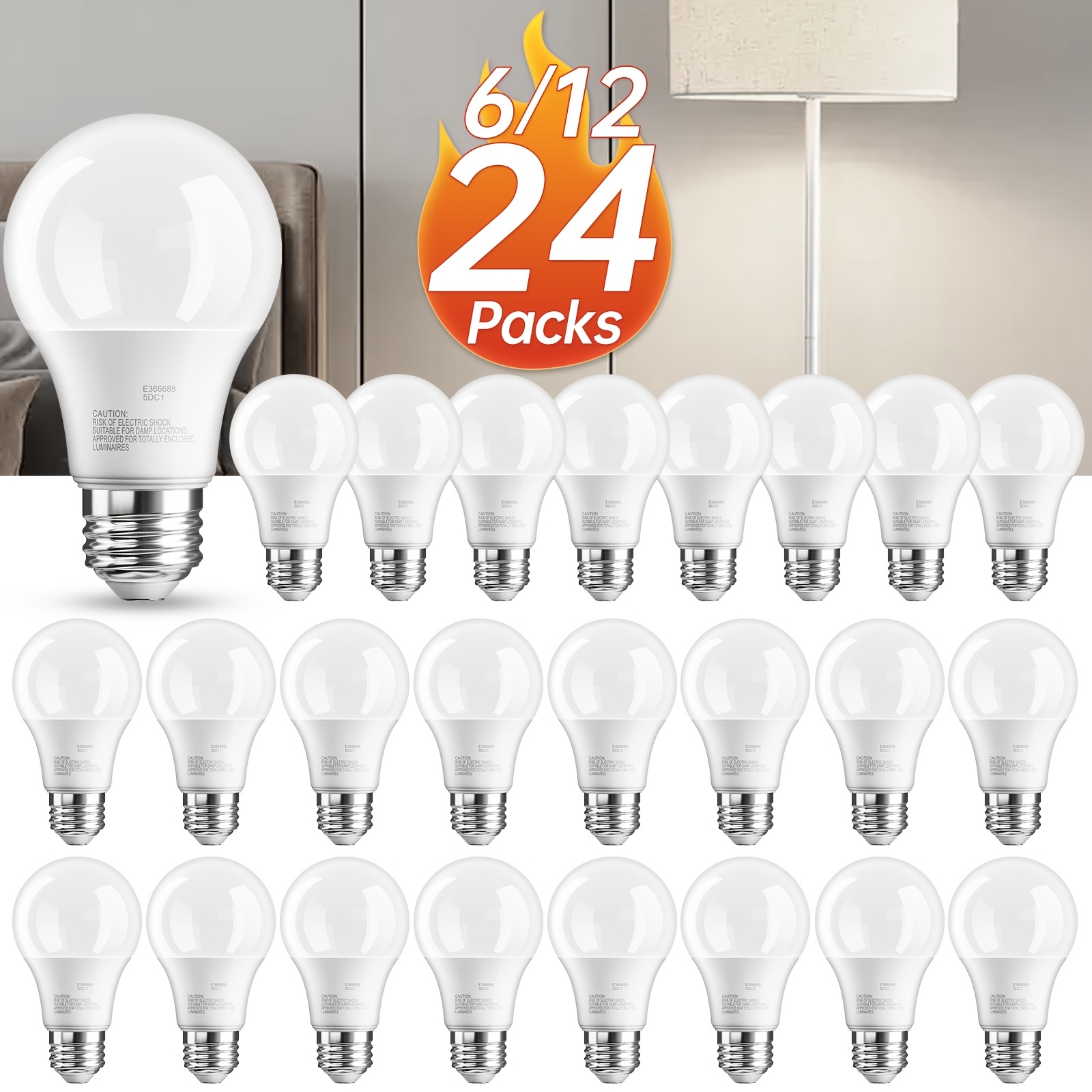 6 12 24 pack daylight white 5000k neutral white 4000k soft white 3000k warm white 2700k a19 e26 led bulb 60 watt equivalent 800   cri e26 head   9  led bulb for bedroom office