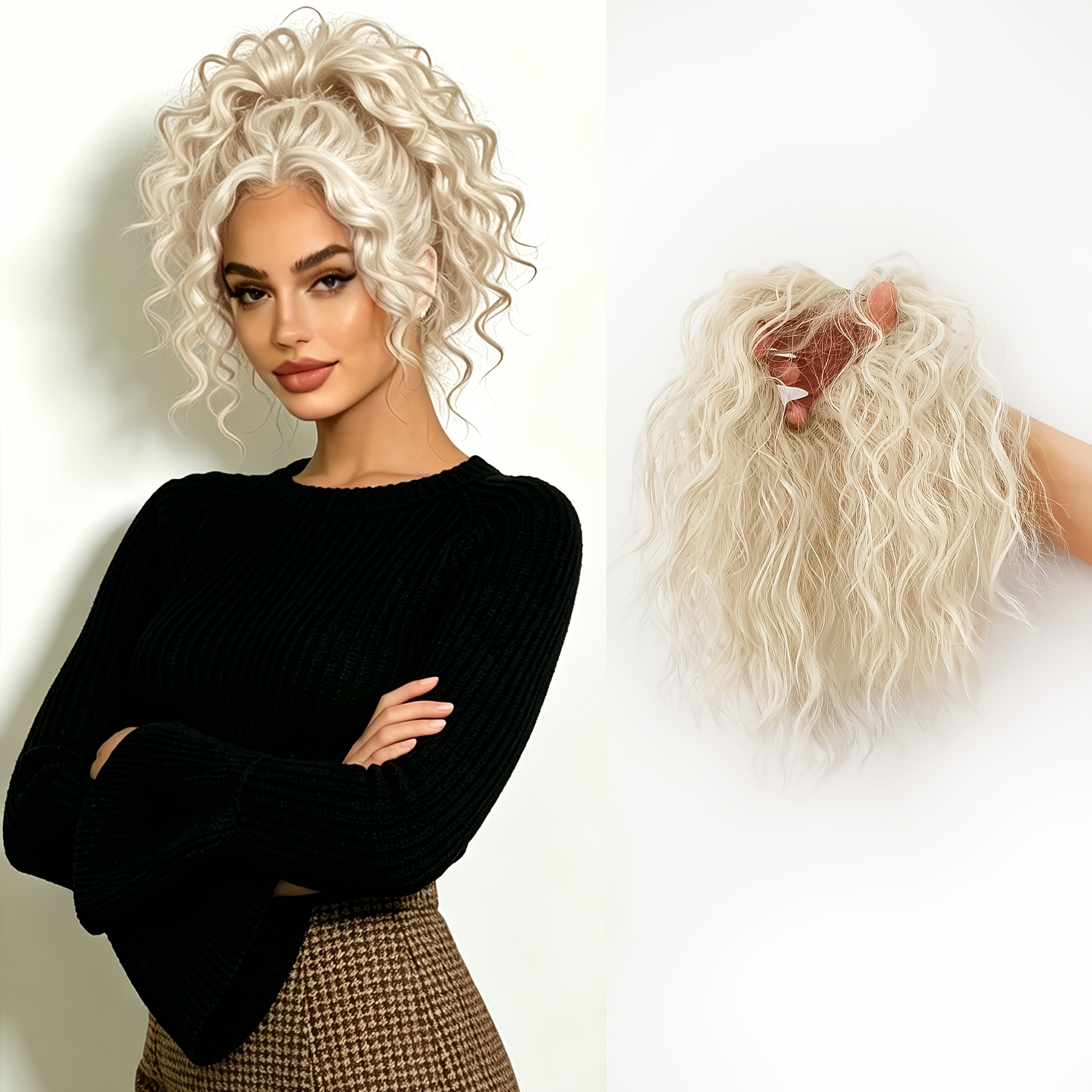 Image of Halloween 12-inch Synthetic Fluffy Short Curly Ponytail Wig, Elastic Rubber Band, Loose Little Curls, Suitable For Occasions Such As Parties