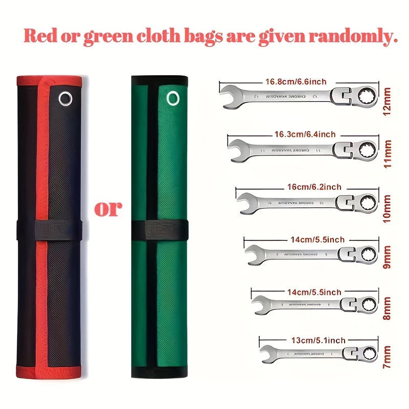 TEMU Clé à double usage, clé à cliquet, jeu de clés à main, clé universelle pour automobile, outils de réparation automobile, 6 pièces, un sac rouge