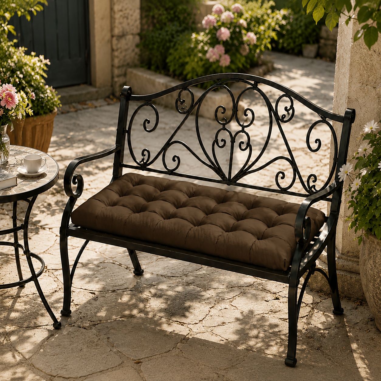 TEMU 1pc Outdoor Bench Cushion/ Swing Cushion, Thick Layered Cushion, Outdoor Chair Cushion, Durable Polyester Material, Hand-washable Bench Cushion,