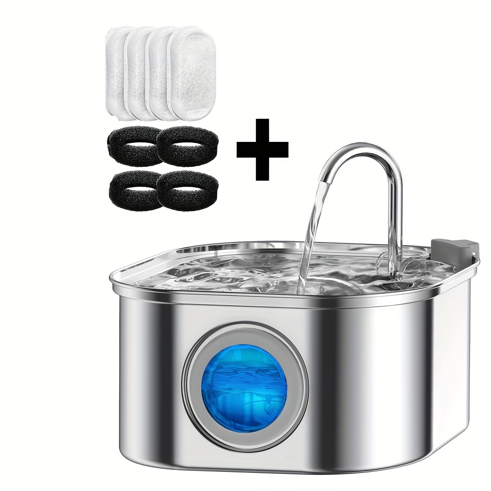 TEMU 108oz/3.2l Large Capacity Stainless Steel Automatic Pet Water Dispenser For Cats & Small Dogs - Usb-powered Quiet Drinking Fountain With 4 ,