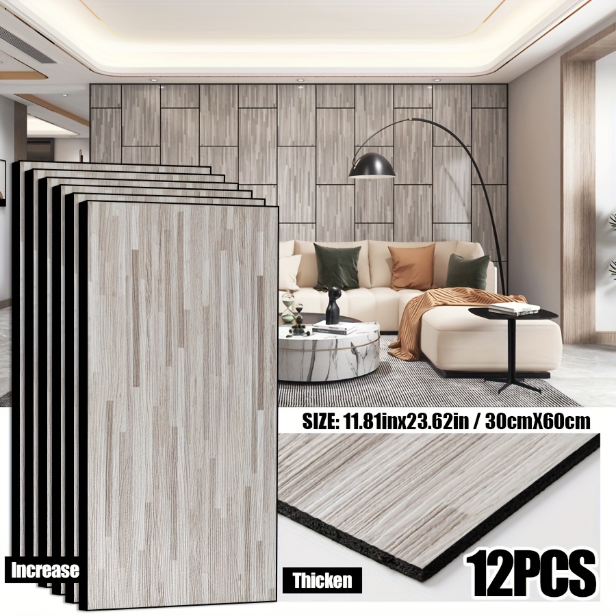 E-shop 6er-/12er-Set (4,5 mm Dicke) Holzoptik Tapete, 3D -Textur Wandpaneele, DIY Verbindungsfliesen, Schneidbar & Abziehbar, , Ideal für Schlafzimmer,