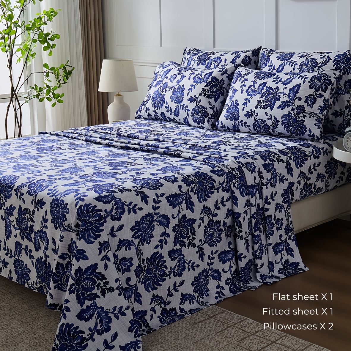 TEMU 4pcs Queen Size Sheet Set- Flowers Sheet Set, Wrinkle-resistant, Fade-resistant, Mattress Cover | With 18 Inch Deep Pockets, Soft, Comfortable