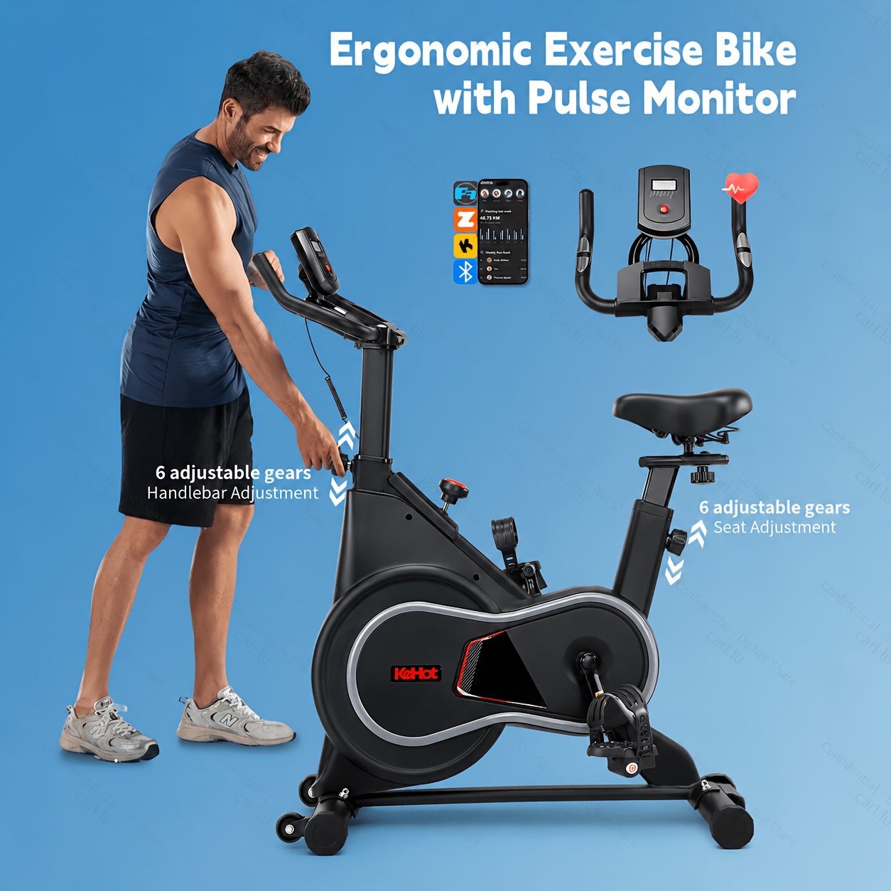 Image of Black Indoor Exercise Bike For Home, 4kg Flywheel, Adjustable Seat & Handlebar, App , Lcd Monitor With , Time, Distance & Calorie Tracking, Quiet Stationary Bike, 150kg Max Weight Capacity