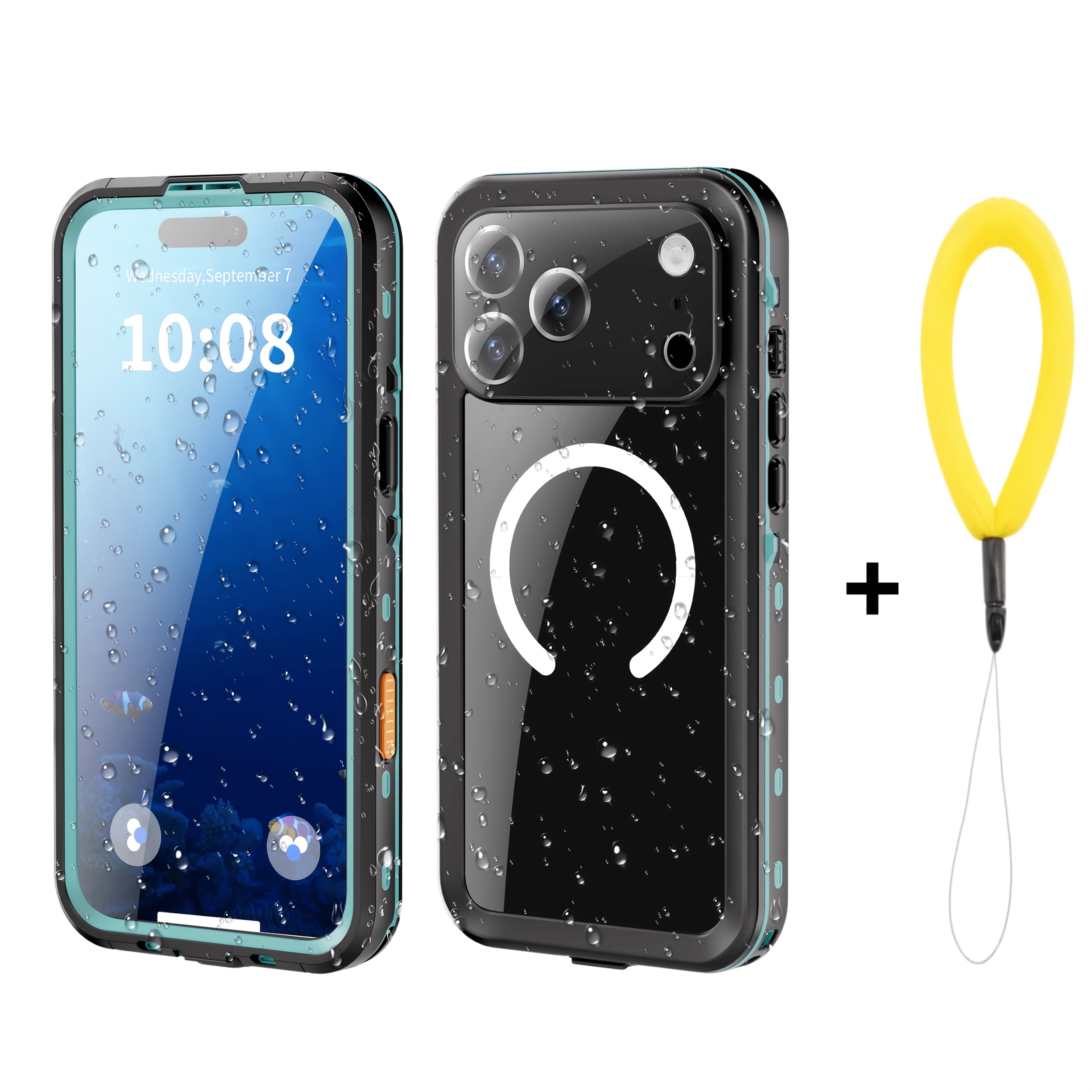 TEMU para teléfono: juego de fundas de calidad para móvil equipadas con muñequera flotante amarilla para pérdidas, natación, fotografía submarina, a