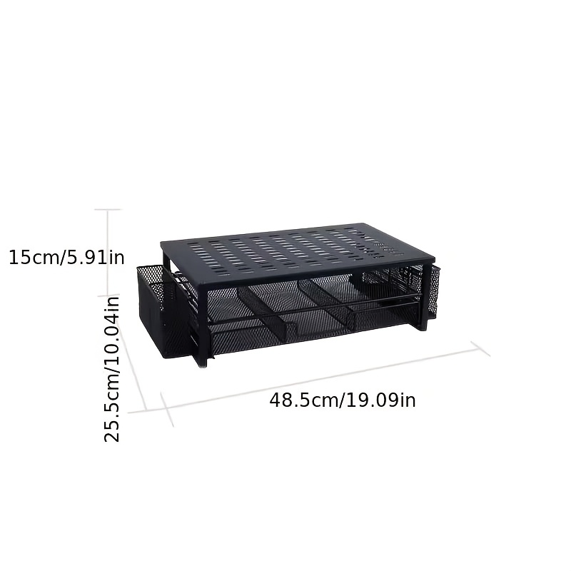TEMU Heavy Duty Metal 2 Tier Desktop Printer Stand With Drawers And A4 Paper Tray, Pen Holders, Printer Stand For Desk, Printer Paper Organizer,