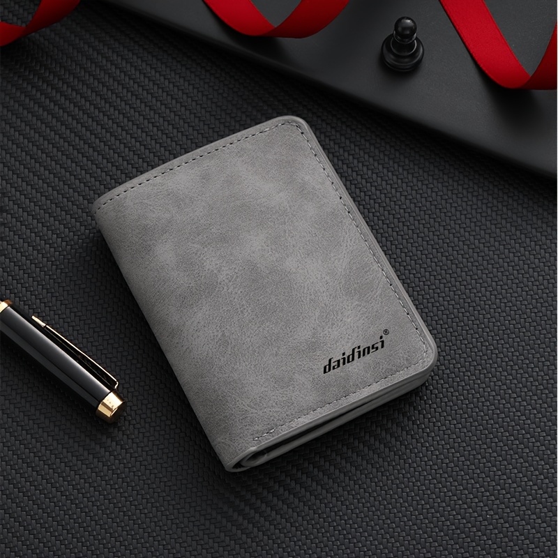 TEMU Men Bifold Wallet Vintage Pu Short Billfold Wallet Multi Card Slots Holder Slim Portable Business Purse Daily Gift For Men