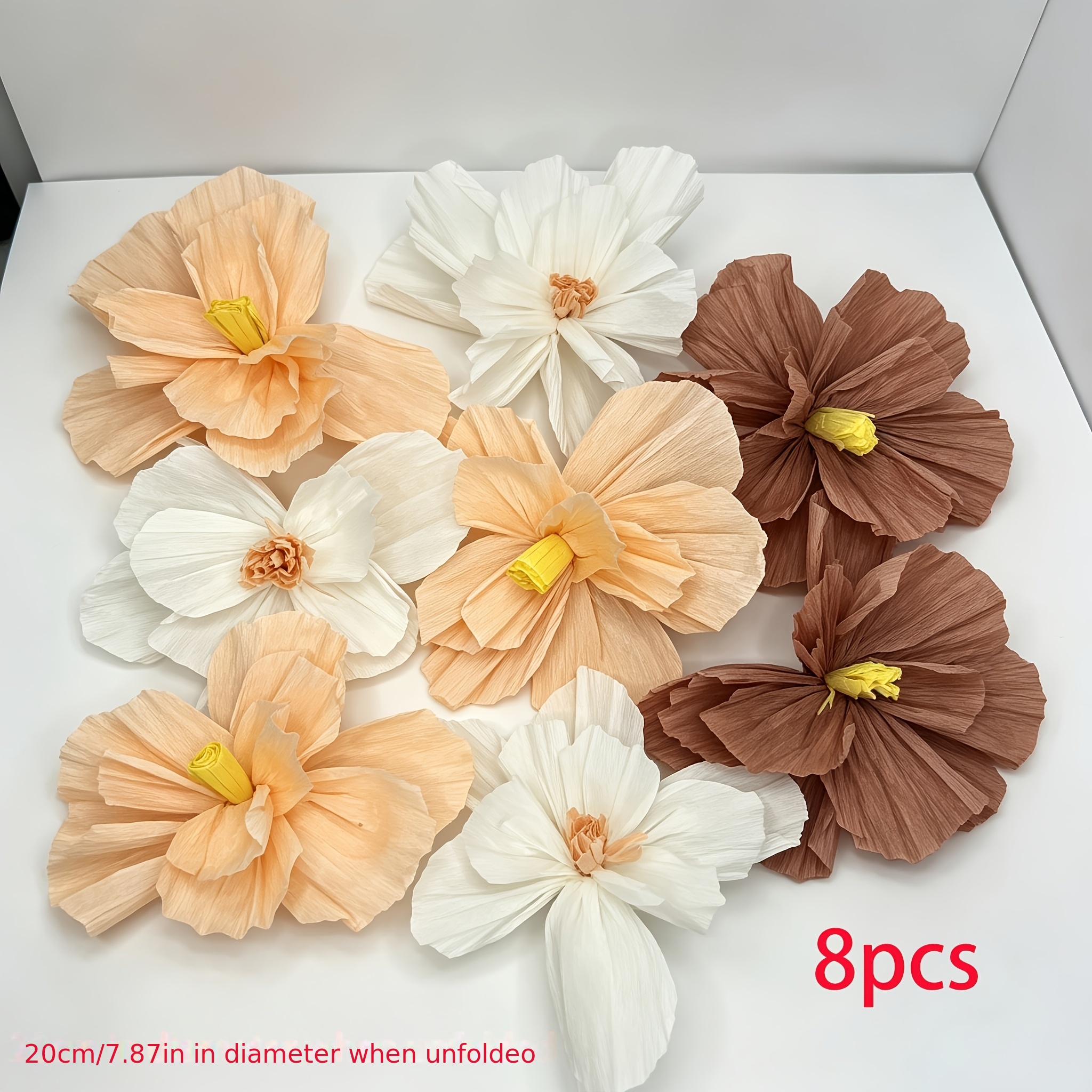 TEMU Juego de 8 flores decorativas hechas a en , que se asemejan a flores de papel artificiales para decoración. Adecuadas para cortinas de puerta,