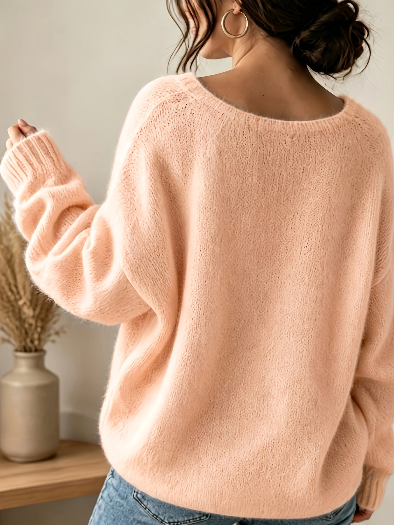 womens solid color v neck thin transparent sweater long sleeved loose oversized pullover ribbed cuffs light and breathable summer layered  