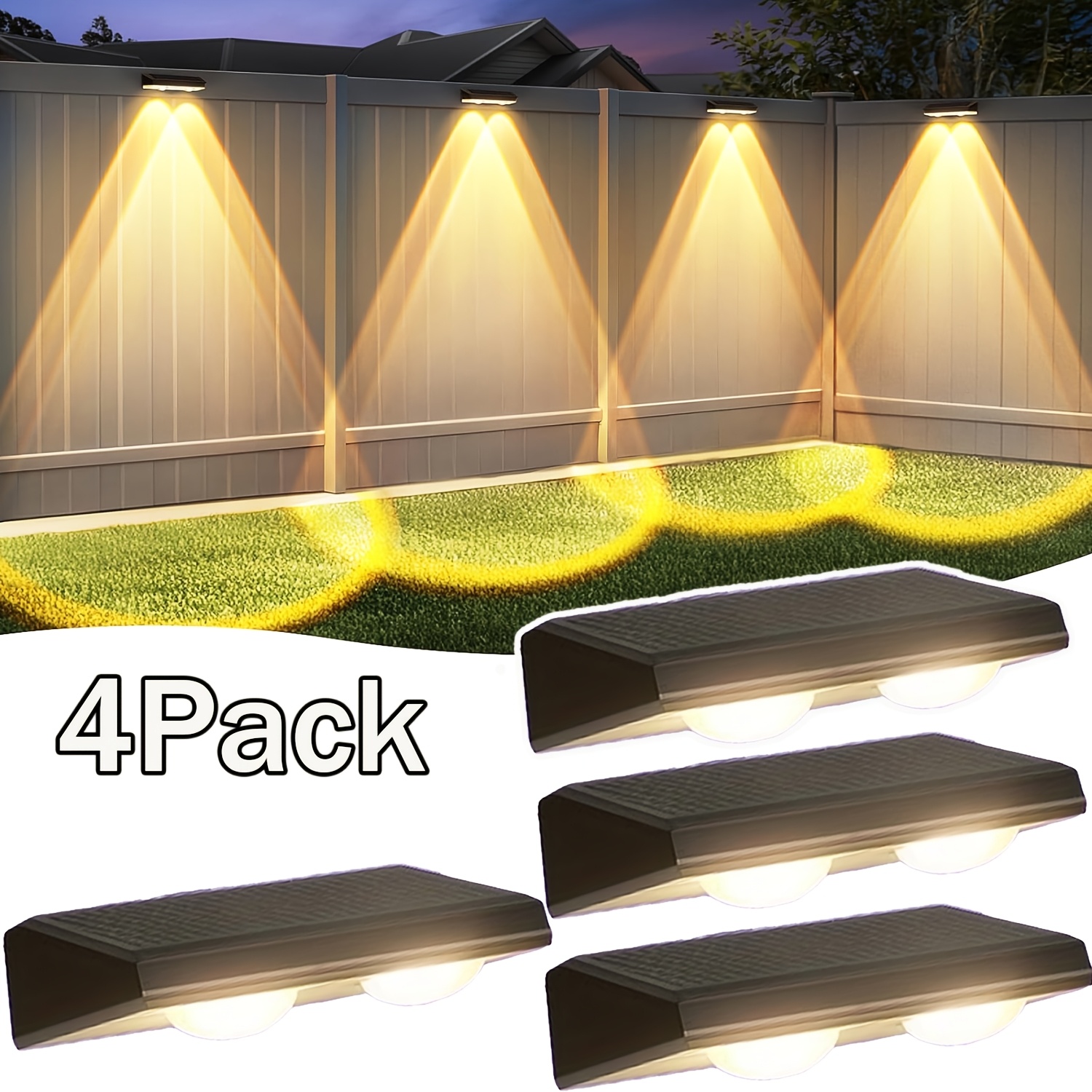 TEMU 4/2pack Solar-powered Fence Lights For Construction Sites; Outdoor Ip44 Dual-led Garden Lights, Suitable For Decorative Lighting In Backyards,