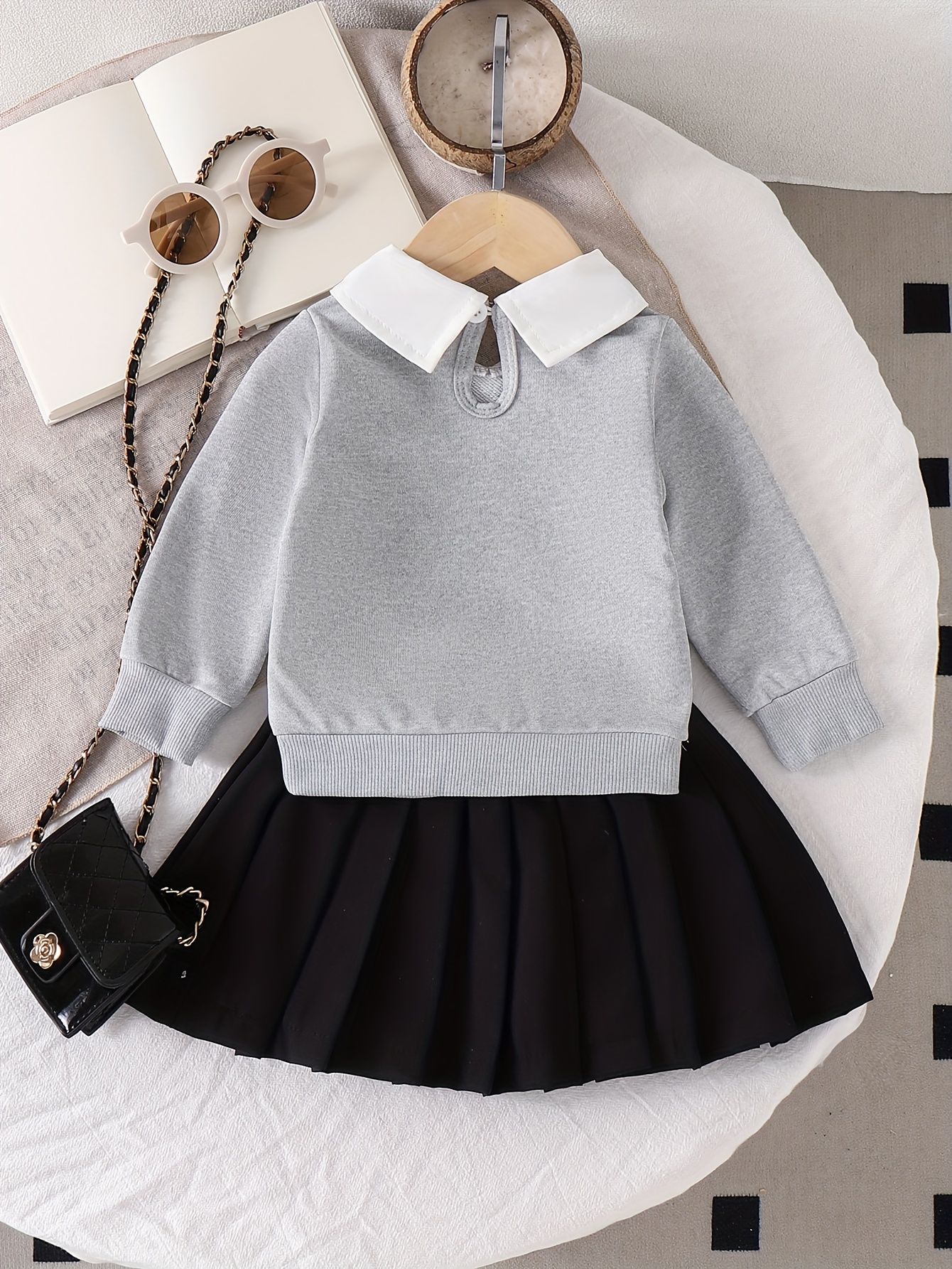 pièces ensemble jupe plissée noire à capuche col Temu Canada