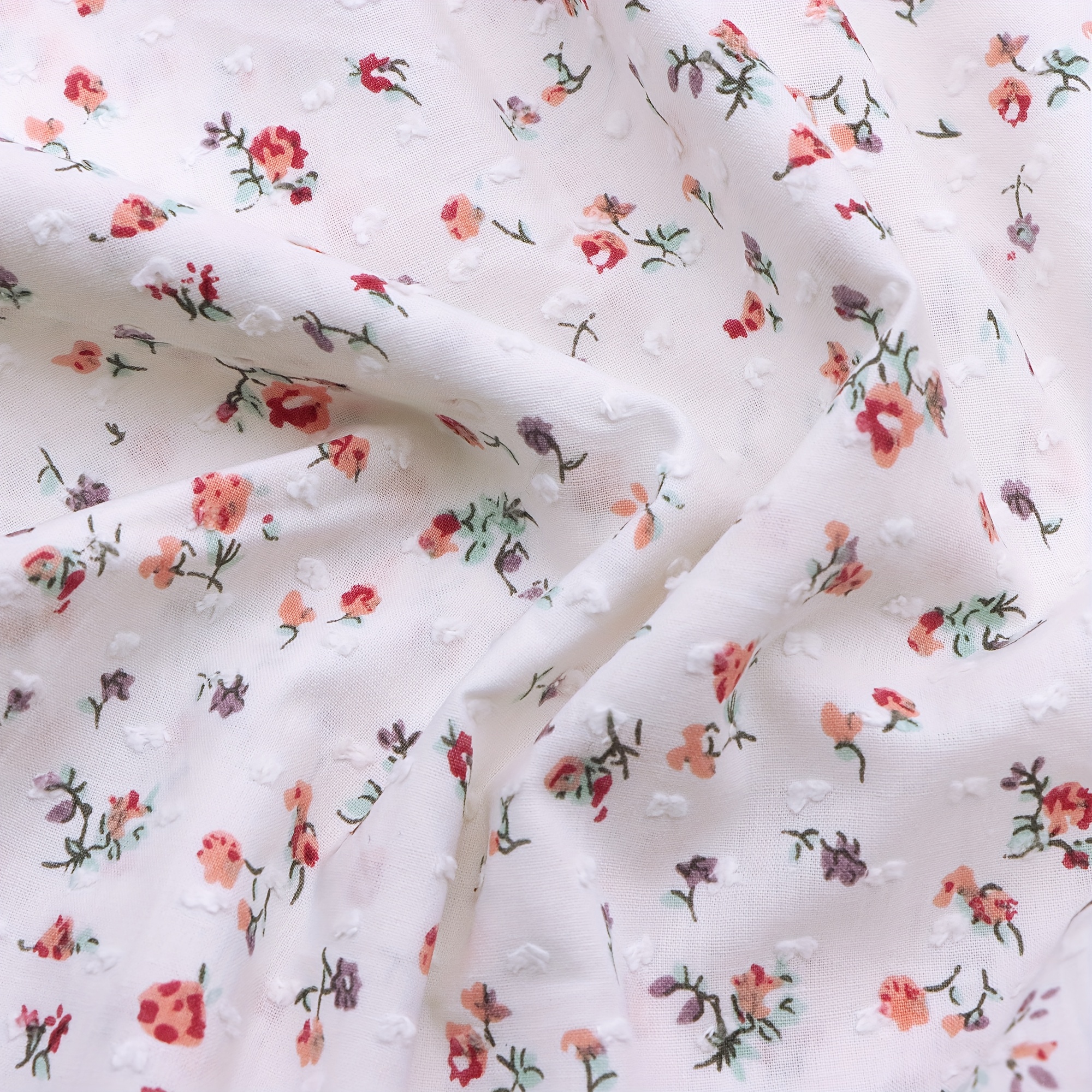 Image of 1pc Floral Polka Dot Cotton Jacquard Fabric, Delicate Pattern Summer 100% Cotton - 59x19.68inch(150x50cm), For Dress, Skirt, Top, Blouse, Doll Clothes, Accessories And