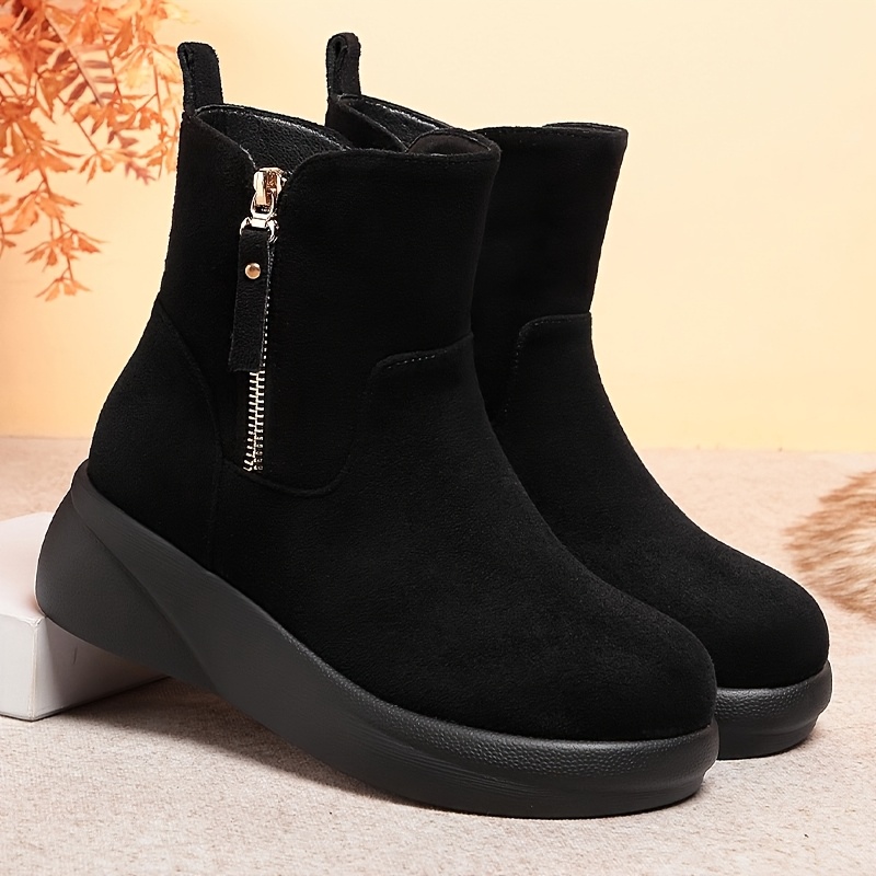 TEMU European Soft Chunky Heel Ankle Boots For Women 2025 Autumn/winter New Brown Mid-heel Back Zipper Round Toe Women's Boots, Women Shoes